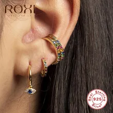 ROXI новые серебряные Подвесные серьги-гвоздики с 925 пробы злой глаз для женщин, мини циркониевые голубые глаза, маленькие серьги-гвоздики