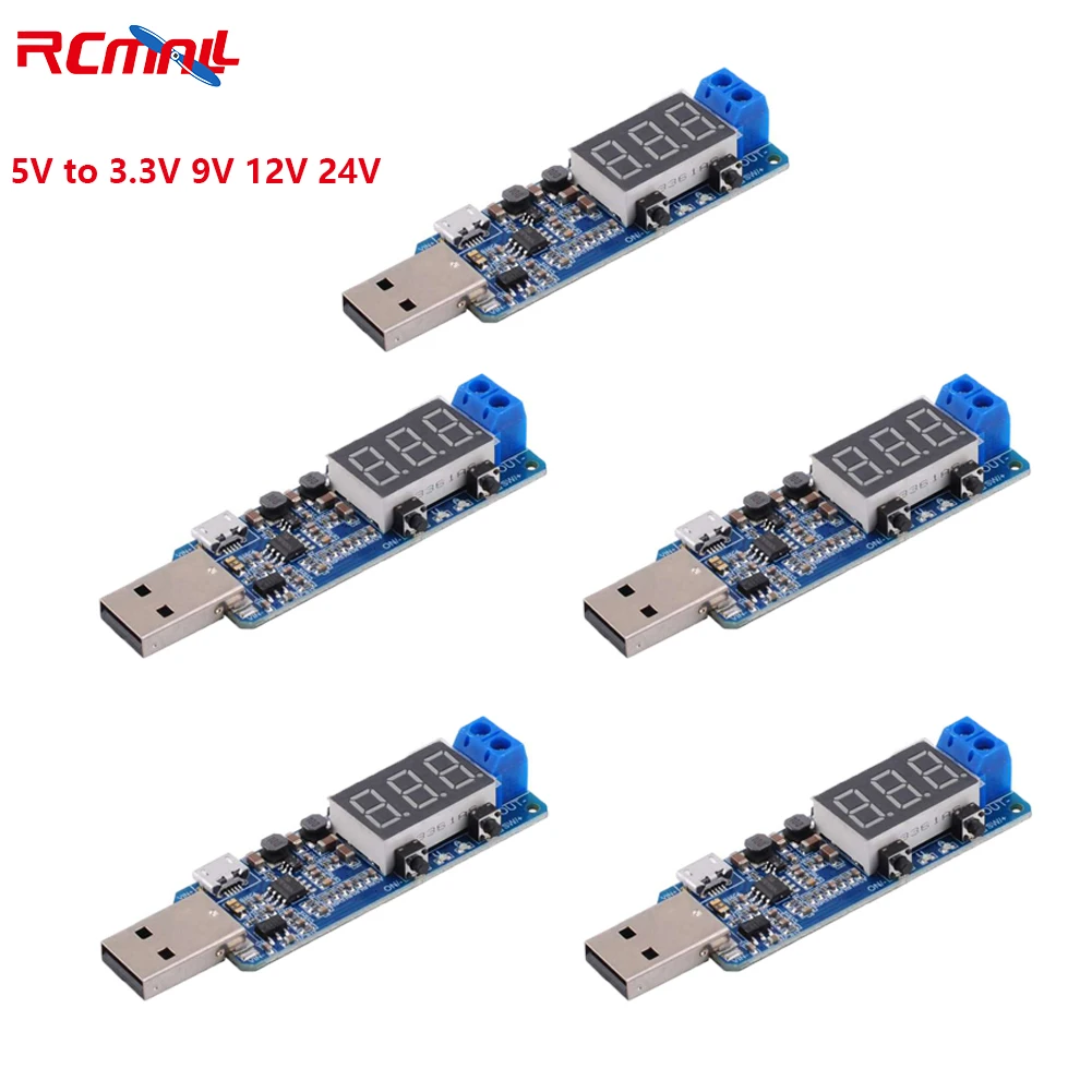 RCmall 5Pcs Digital Control USB Voltage Regulating Module 5V to 3.3V 9V 12V 24V Desktop Power Module XY-UPA Digital Tube Display