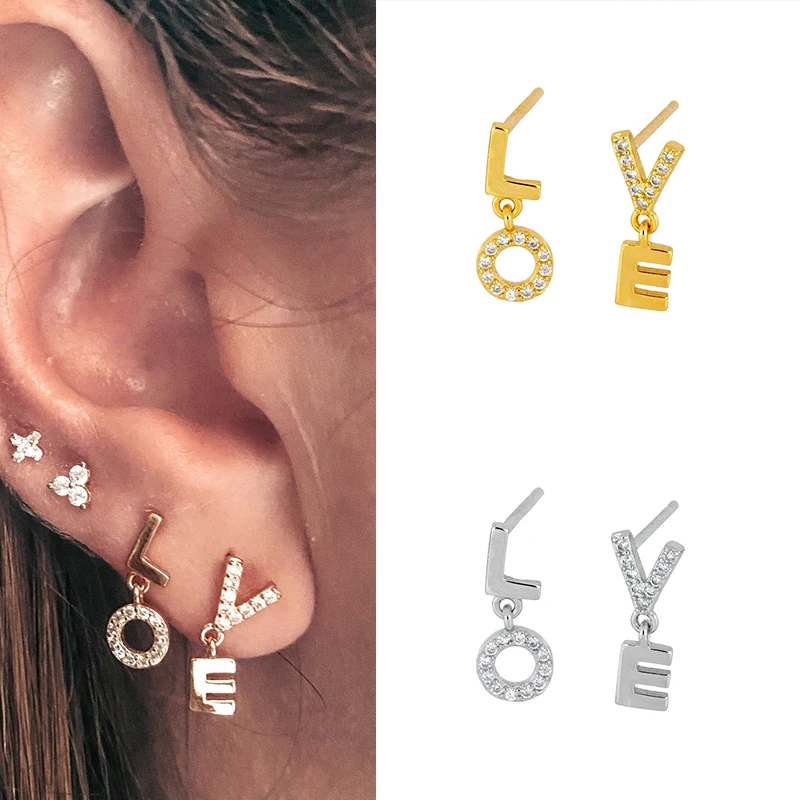 

Серьги с буквой женские, серебро 925 пробы, с цирконом