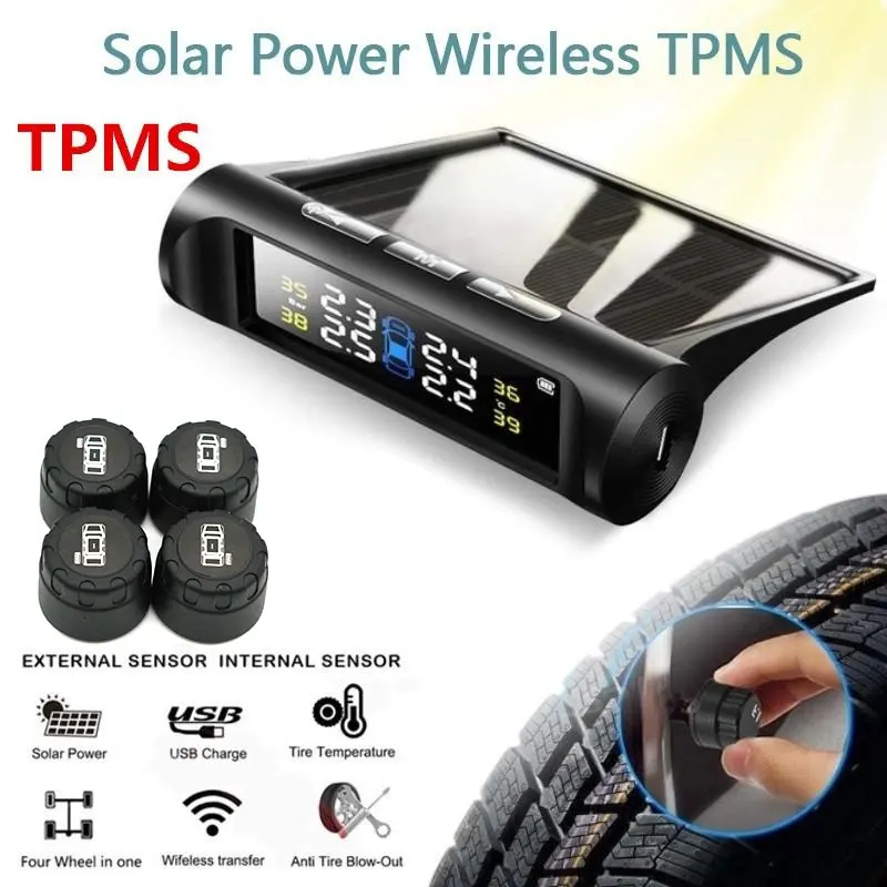

Smart Car Tire Pressure Monitoring System Solar Power Digital LCD Display Auto Security Alarm Systems Tyre Pressure