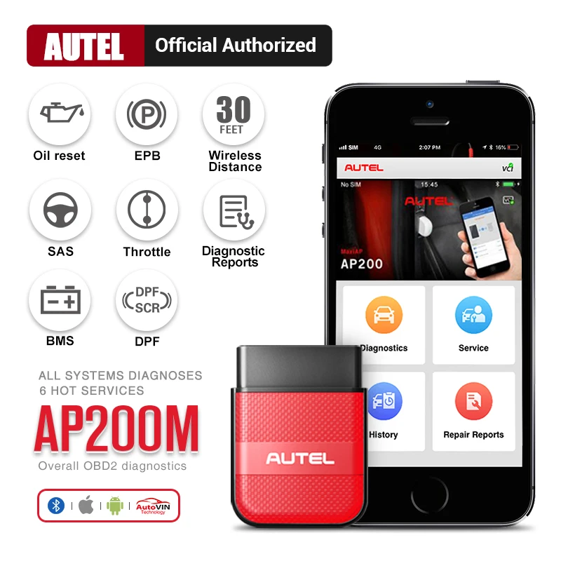 Диагностический сканер Autel AP200M OBD автомобильный диагностический инструмент OBDII PK