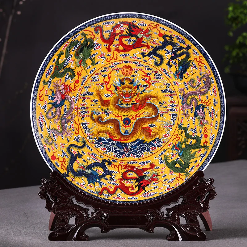 Цзиндэчжэнь керамика подвесная тарелка, украшение Fengshui девять драконов китайские украшения для гостиной