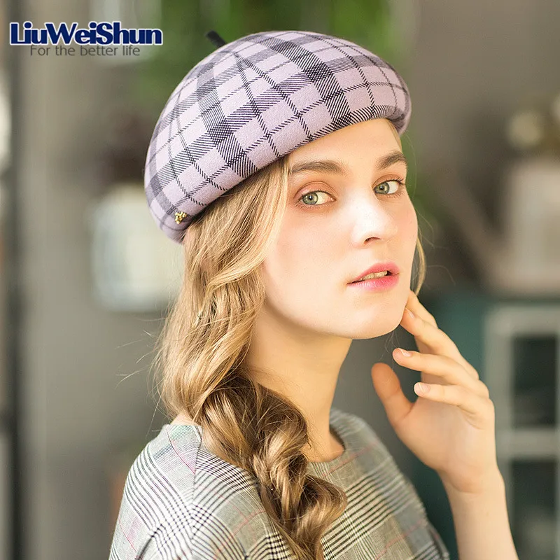 Fashion Lattice Winter Cap For Women Knit Beret Winter Warm British Style Lady Painter Bonnet Hats Solid Bonias Wholesale