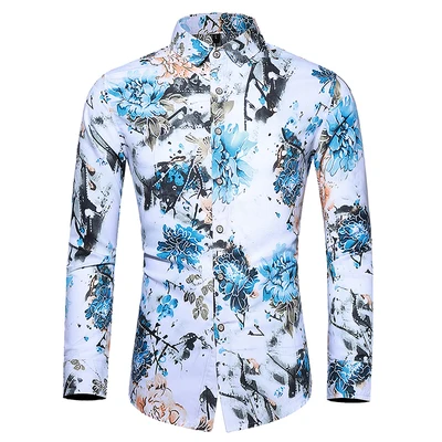 Плюс размер 6XL 7XL мужская рубашка осень новая мода цветочный принт с длинным рукавом рубашки мужские повседневные деловые офисные цветочные рубашки мужские - Цвет: 25-1263