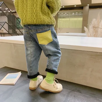 

2019 Winter New Arrival Korean style cotton fashion pockets thickened all-match jeans long pants for cool baby girls and boys