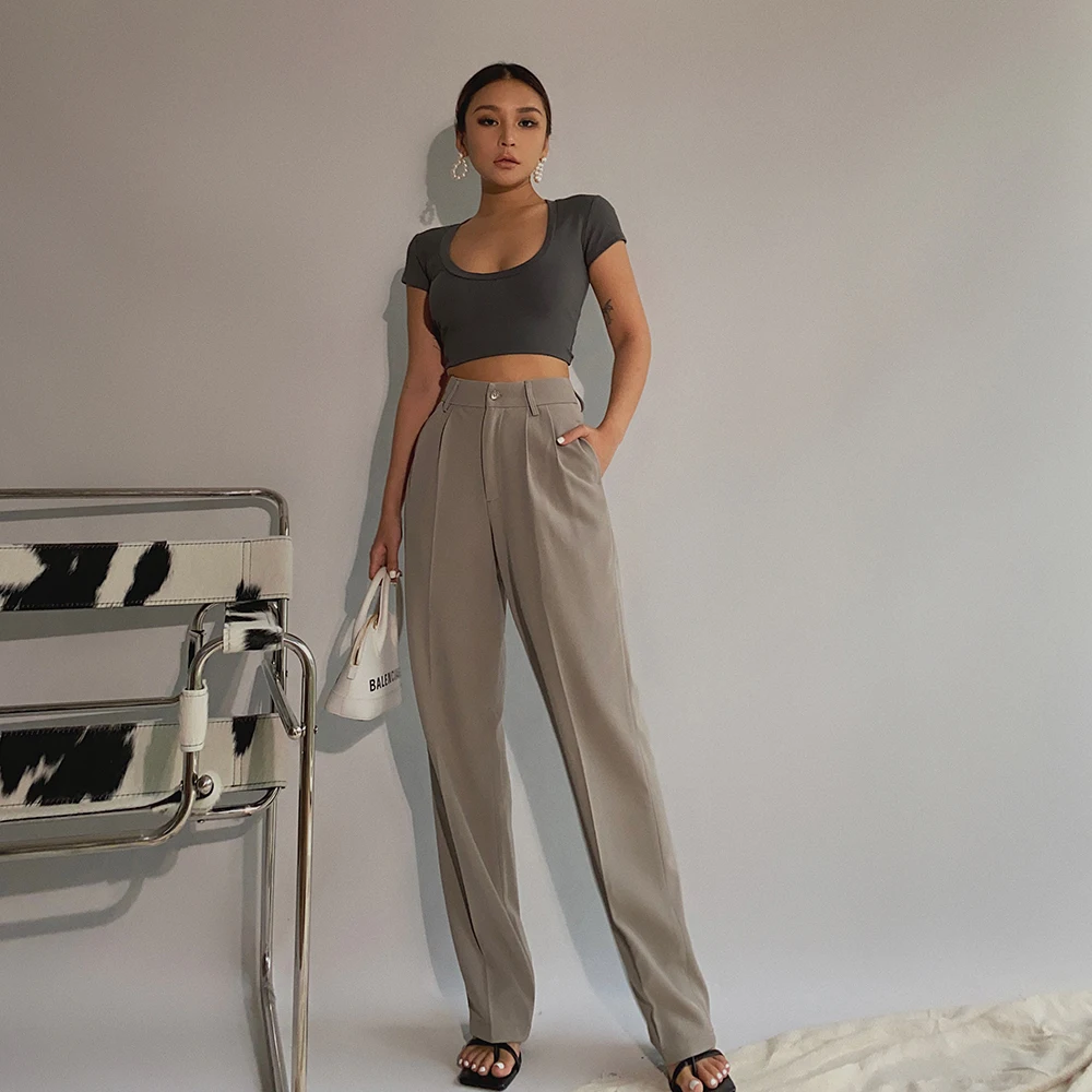 Spring New Office Lady High Quality Elegant Casual Fashion Wide Leg Woman Female Pants Hot Sales