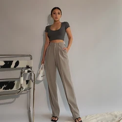 Primavera nova senhora do escritório de alta qualidade elegante moda casual perna larga mulher calças femininas vendas quentes