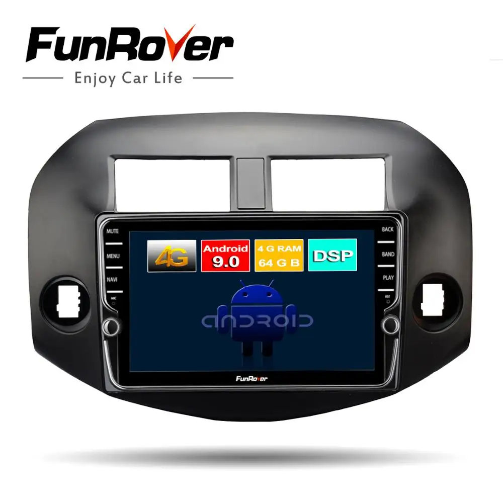 Funrover DSP android 9.0 car dvd gps player For multimedia Toyota RAV4 2005 2008 2013 car navigation radio video audio player bt