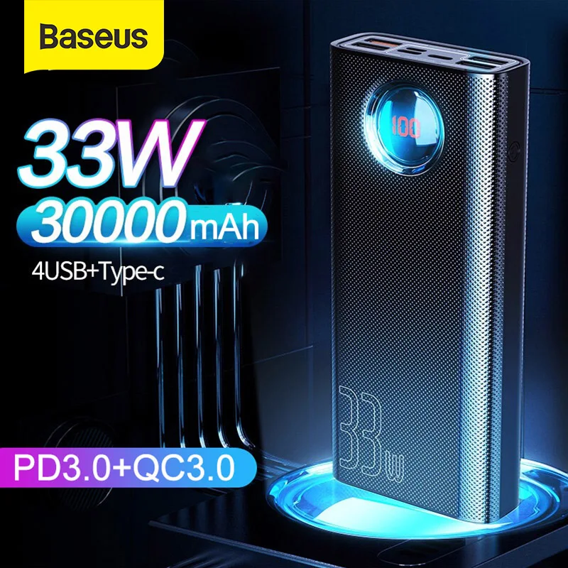 

Baseus 30000mAh Power Bank 33W QC 3.0 PD Fast Charging For Macbook Iphone 30000 mAh Powerbank Portable Exterbal Battery Charger