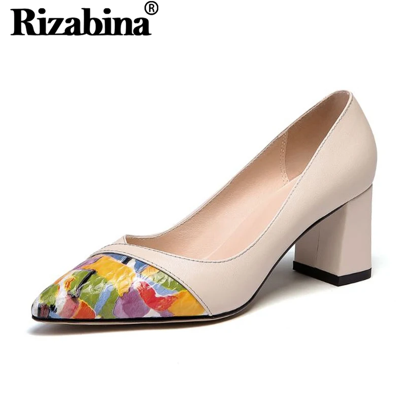 

RizaBina 2020 Women Real Leather High Quality Pumps New Arrival Pointed Toe Fashion Daily Shoes Woman Spring Pumps Size 33-40