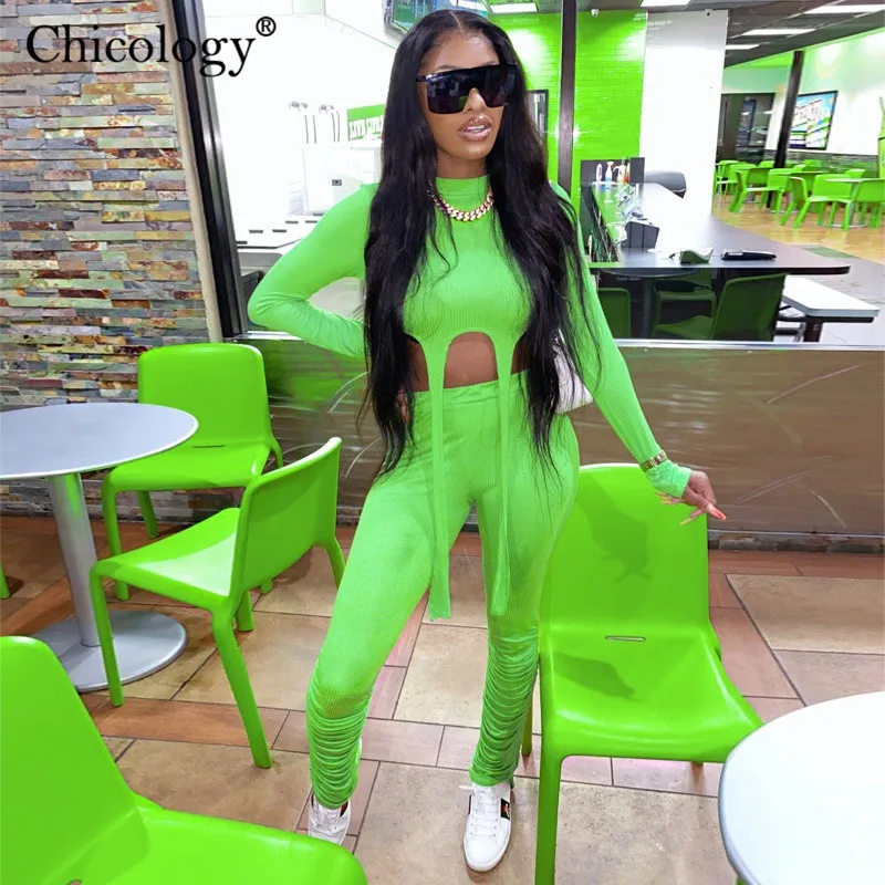 Chicology neon/комплект из 2 предметов Укороченный топ с длинными рукавами Леггинсы