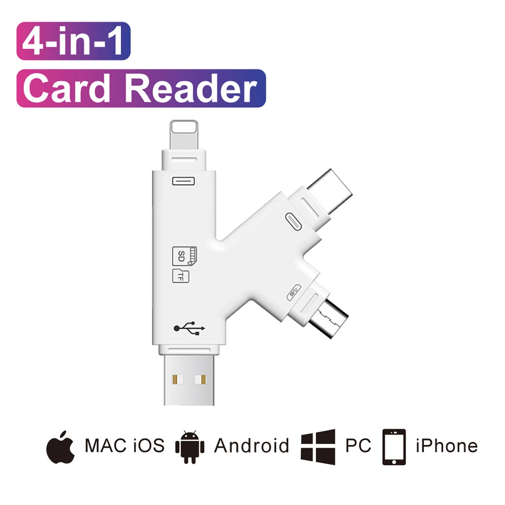 4 в 1 устройство для чтения карт usb C Micro USB адаптер Android ipad/iphone 7plus 6s5s MacBook OTG TF SD type
