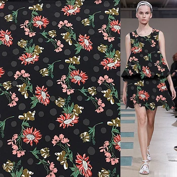 

Floral and polka dot design pure silk Crepe DE chine fabric 136cm width,SCDC935