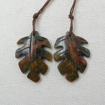 

Special Sales!!Natural Stone Green Opal Semi-precious Stones Carved Leaves Handmade Summer Style Earrings 30x21x5mm 8g