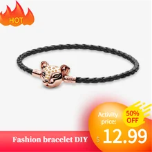 Подходит для оригинального DIY браслета, Подвески из бисера, женский браслет, сделай сам, модные ювелирные изделия из кожи, 925 серебро, белый, медный, розовое золото