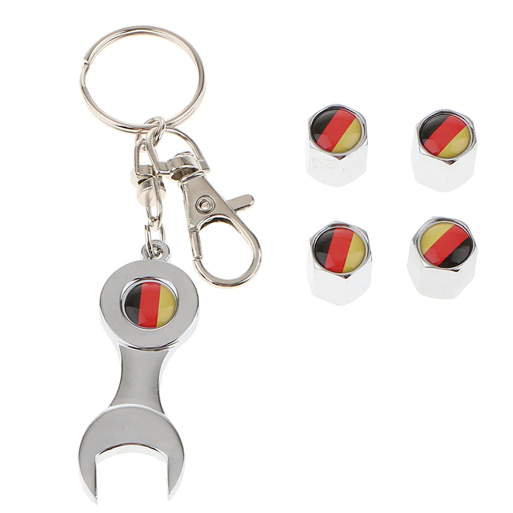 Car Wheel Tire Tyre Valve Stems Caps Air Cover +Wrench Keychain For BMW