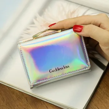 

Laser Mini Wallet Luxury Short Women Small Wallets Lady Girls Short Purse Card Holder Women Fashion Money Bags Silver