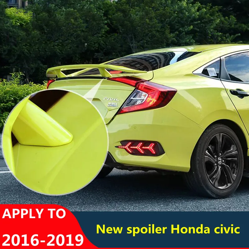 For New Spoiler Civic Tail Fin 2016-19 ABS Plastic Carbon Fiber Rear Wing Honda Primer Color Lip Four-door | Автомобили и