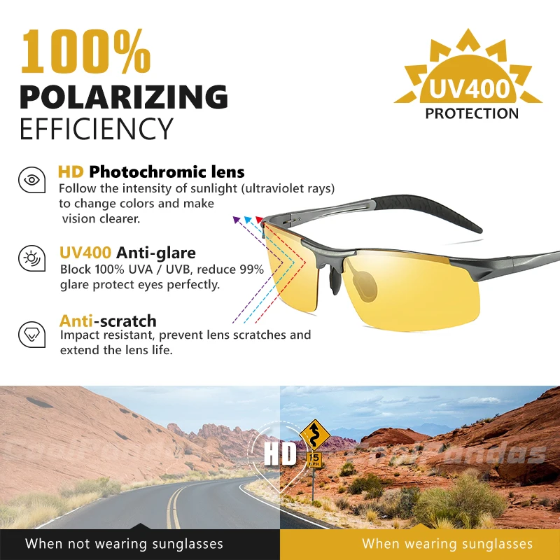 2022 Top Aluminum Magnesium Photochromic Polarized Sunglasses for Men Night  Vision Glasses Outdoor Driving lentes de sol hombre