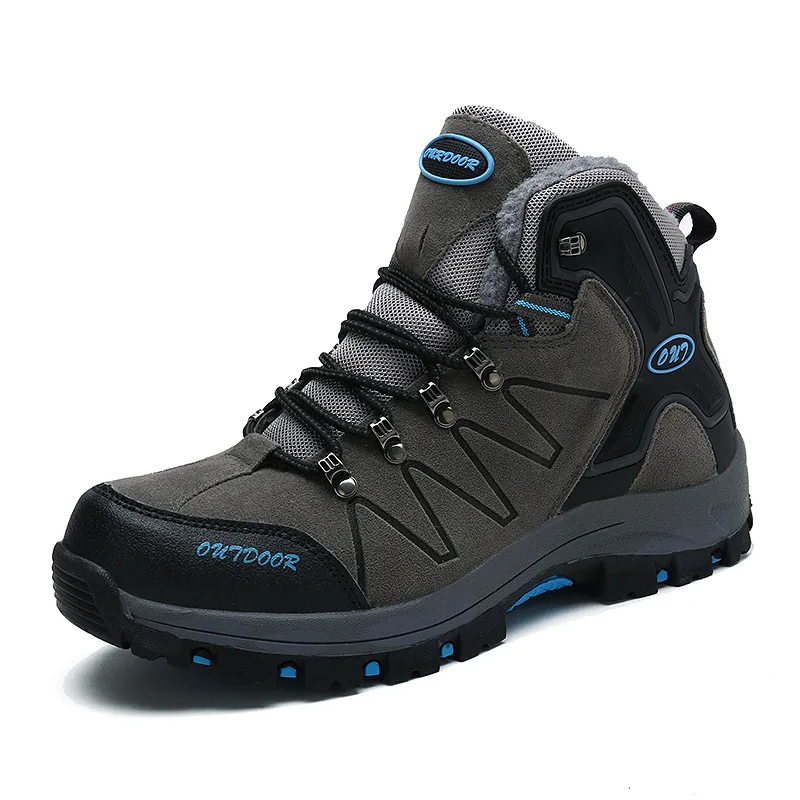 Размер 39-45, уличная походная обувь для мужчин, альпинистская горная обувь, тактические ботинки, зимние Бархатные походные ботинки, мягкая теплая подкладка - Цвет: Gray(Velvet)