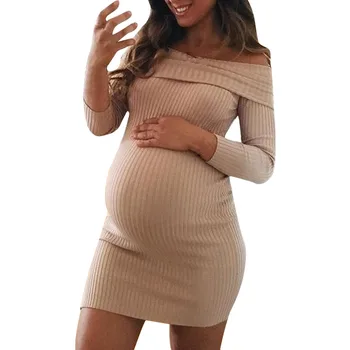 

Fashion Women's maternity dresses Cotton O-neck Casual Pregnants Long Sleeve Shoulder Nursing Maternity Dress Free shipping H4