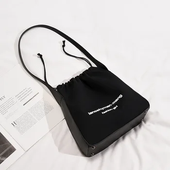 

Women Canvas Cotton Bag Casual Drawstring Handbag Ladies Crossbody Shoulder Bag Korean Style Middle Youth Shopping Bag