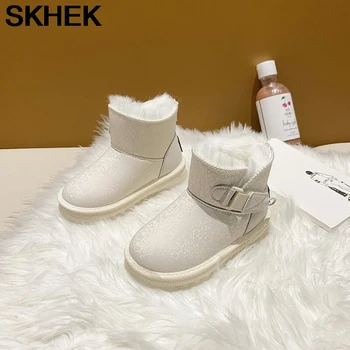 

SKHEK Children shoes kid snow boots waterproof anti-skid sole natural wool winter warm new style short boots girls boys shoes