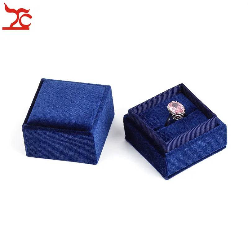 BLUE Изящная квадратная коробка для колец, красочное вельветовое свадебное кольцо, органайзер для хранения серег, чехол, ювелирная посылка на день рождения, подарочная коробка - Цвет: BLUE
