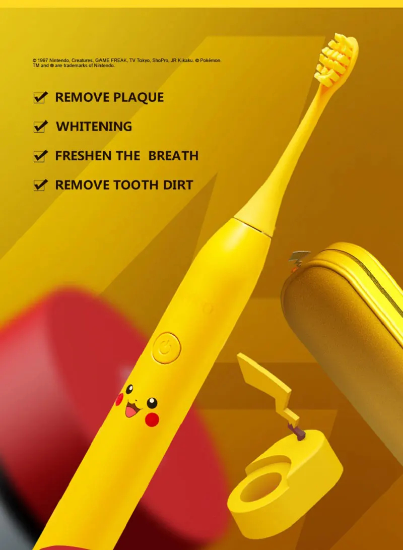 Звуковая электрическая зубная щетка высокого качества желтая зубная щетка Покемон Беспроводная Индукционная зарядка Ipx7 водонепроницаемый отбеливающий здоровье