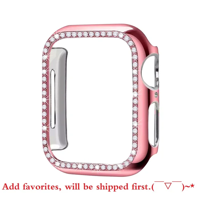 Diamond Bumper Protective Case for Apple Watch Cover Series 7 SE 65432 38MM 42MM For Iwatch 40mm 44mm Smart Bracelet Accessories Pink gold