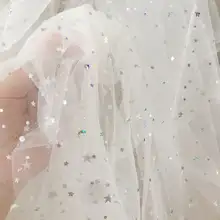 5 ярдов Белый Черный Тюль кружевная ткань с золотыми серебряными звездами, свадебное платье ткань вуаль пачка платье 150 см Ширина