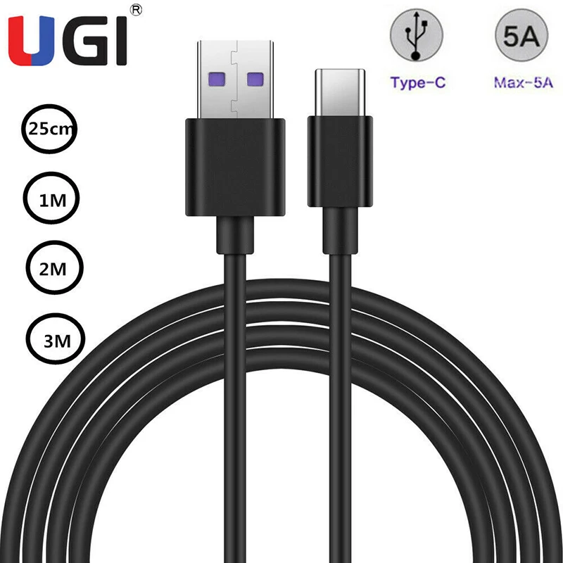 Кабель для быстрой зарядки UGI 5A Type-C USB Samsung Galaxy S8 S9 S10 Huawei Android мобильный телефон с