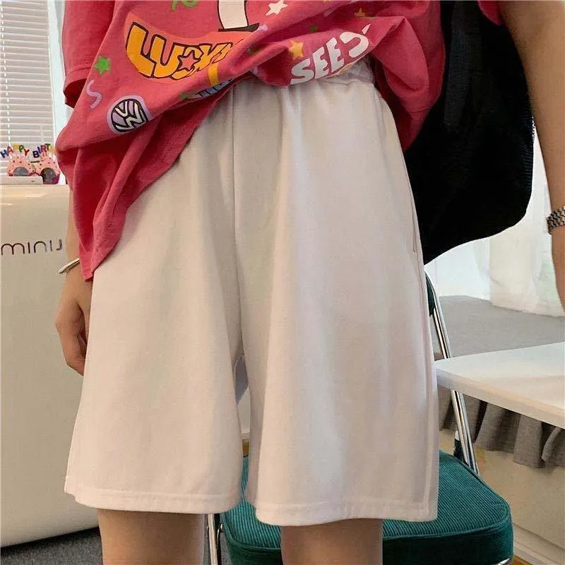 

Y2k Summer Women Harajuku Fashion Hip Hop Elastic Pant High Waist Streetwear Wide-leg Oversize Simple Unisex Shorts Clothing 18