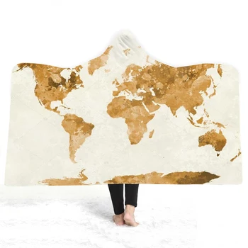 

3D map Hooded Blanket Sherpa Fleece Wearable plush Throw Blanket on Bed Sofa Thick warm B134