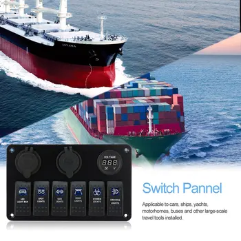 

6 Gang Waterproof RV Car Marine Boat Circuit Breaker LED Rocker Switch Panel Dual USB Charger Cigarette Socket
