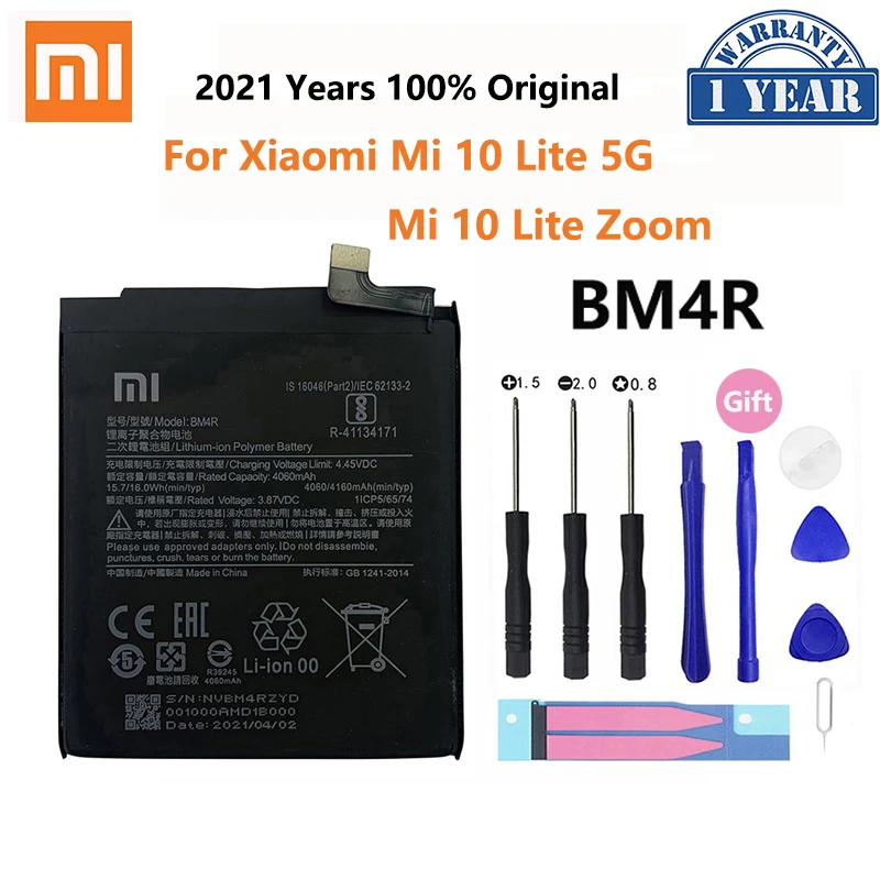 100% Original XIAO MI BM4R 4160mAh Phone Battery For Xiaomi Mi 10 Lite 10Lite 5G Zoom Replacement Batteries Bateria | Мобильные