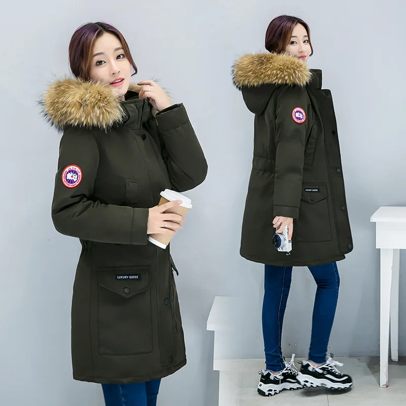 

China Gedi Love Down Jacket Women's Mid-length Warm Loose-Fit Fox Fur Women's White Duck down Fashion xue sheng kuan Tops