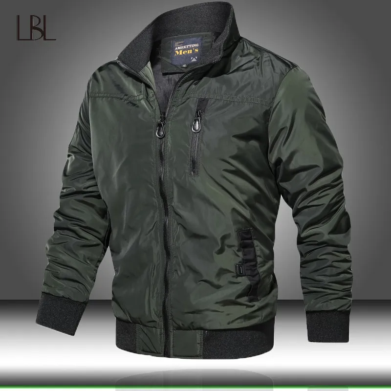 

Mens Army Green Military Jacket Mens Casual Bomber Jackets Male Autumn Winter Streetwear Coats Man Solid Zipper Windbreaker