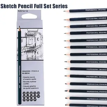 

14 Pcs/set Professional Sketch and Drawing Writing Pencil Stationery Supplies 6H 4H 2H HB b 2B 3B 4 B 5B 6B 7B 8B 10B 12B Pencil
