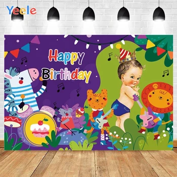 

Yeele Birthday Photo Background Photophone Colourful Cute Animals And Baby Photography Backdrops for Decoration Customized Size