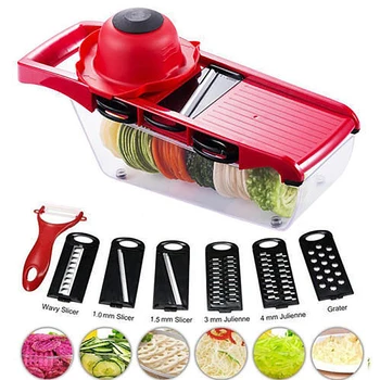 

Multifunctional Vegetable Cutter with Steel Blade Mandoline Slicer Potato Peeler Carrot Grater Drain Basket Kitchen Tool