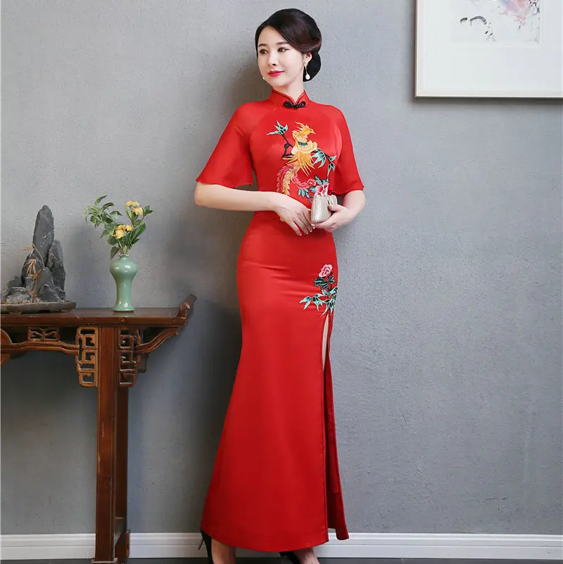 Плюс размер 3XL 4XL 5XL китайская винтажная вышивка леди Qipao Мода ручной работы Кнопка Cheongsam Новинка китайское торжественное платье