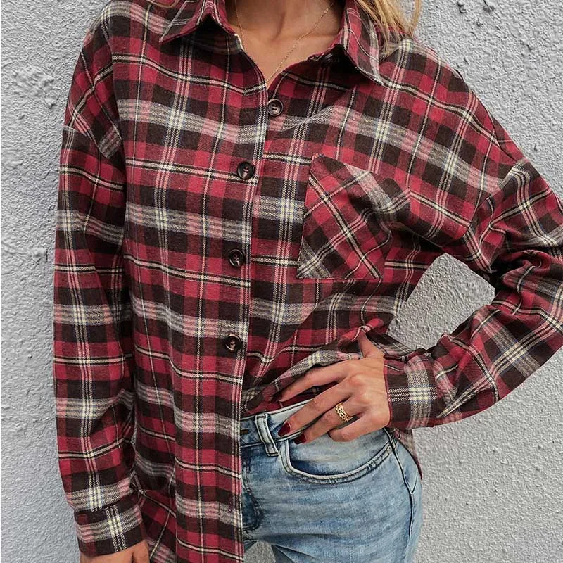  Black of Friday Sales On  Women's Long Sleeve Plaid  Shirts Pocket Turn-Down Collar Button Fall Tops Casual Loose Work Blouse  Office Wear : Sports & Outdoors