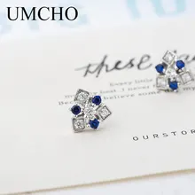 UMCHO синяя Снежинка Твердые 925 пробы серебряные серьги с цирконием кубической огранки для женщин юбилей подарки на день рождения ювелирные украшения