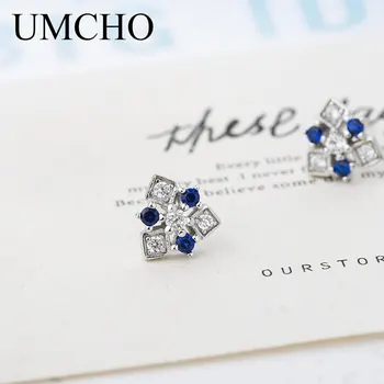 

UMCHO Blue Snowflake Solid 925 Sterling Silver Cubic Zirconia Stud Earrings For Women Anniversary Birthday Gifts Fine Jewelry