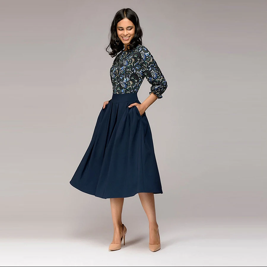 

Elegant Floral Print Patchwork Dresses Women Spring Casual Loose 3/4 Butterfly Sleeve Dress Slim Breathable Dresses 2019 Fashion