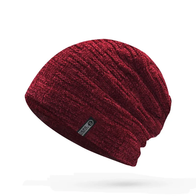 Высококачественная Мужская вязаная кепка из шенилловых материалов, шапка из Рижского бархата, женская зимняя черная Повседневная шапка - Цвет: Красный