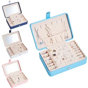 

Portable Snap Button 2 Style Mirror&Hook Up Jewelry Organization Box Velvet Ring Box Tray Storage Rings Display Case Storage Box