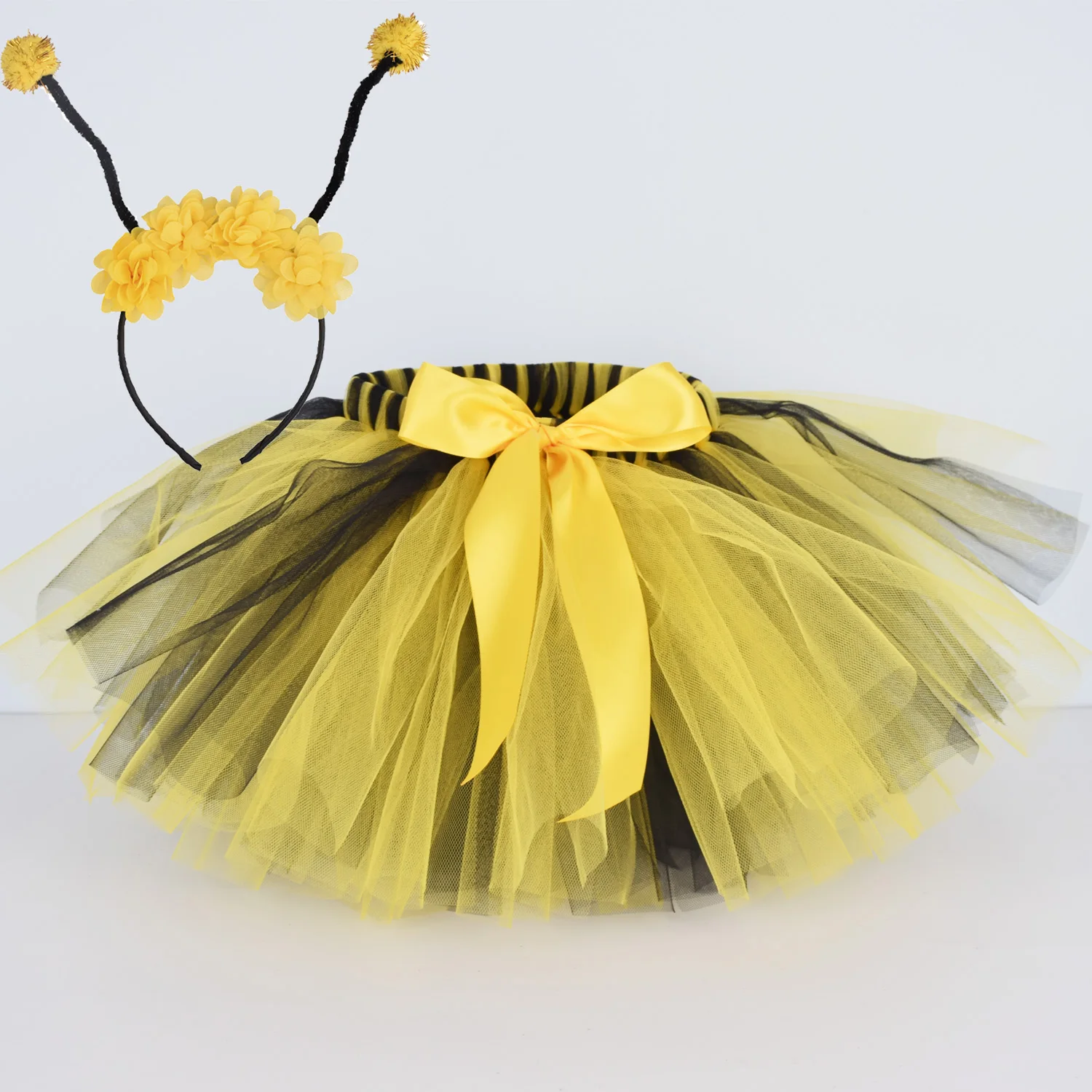 Yellow/Black Fluffy Tutu Skirt Baby Birthday Party Bee Cosplay Costume Dance Ballet Tulle Skirt Newborn Photo Props 0-12Y