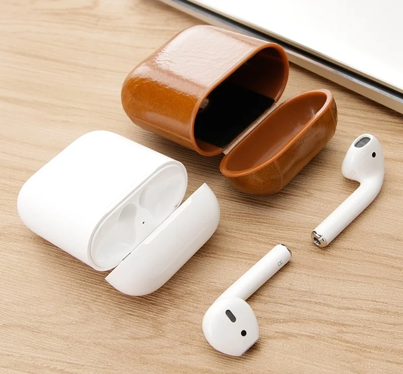 brown Earphone Case For AirPods 1 Bluetooth Wireless Protective oil Skin Cover